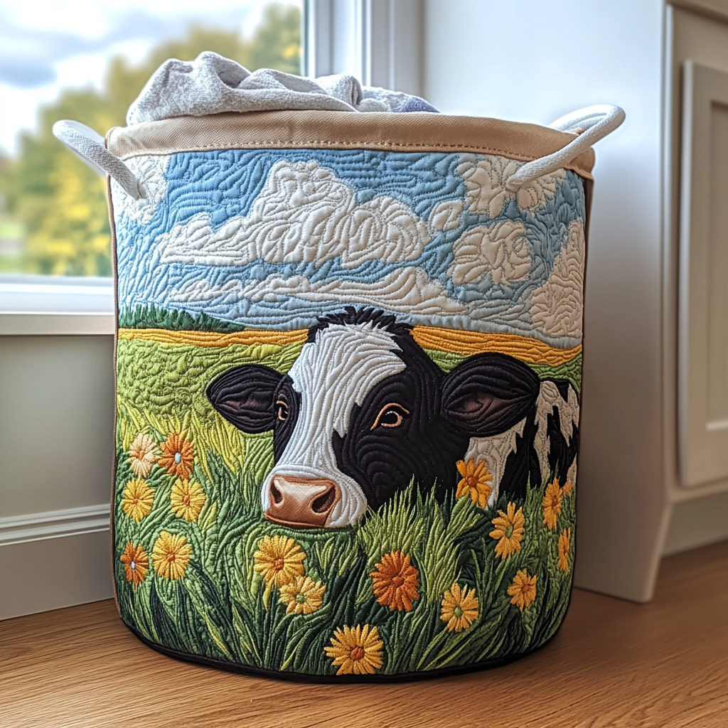Sunny Cow Quilted Laundry Basket Merch For Kids