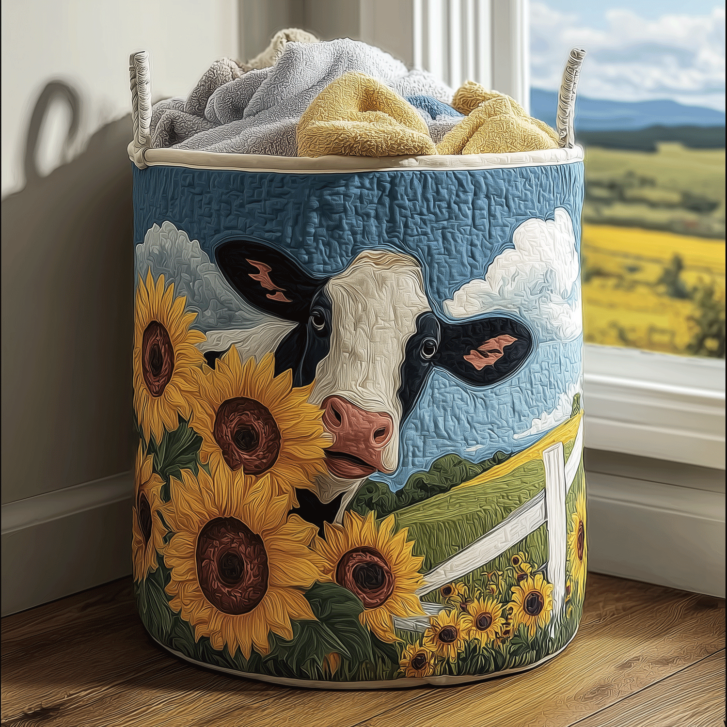 Sunny Cow Quilted Laundry Basket New Year Merch Gift