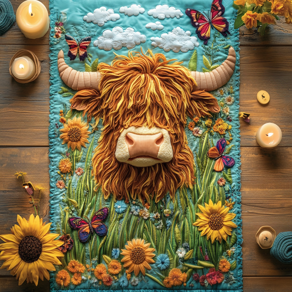 Sunny Cow Quilted Table Runner Dining Room Table Decor Highland Cow Stuff Gifts