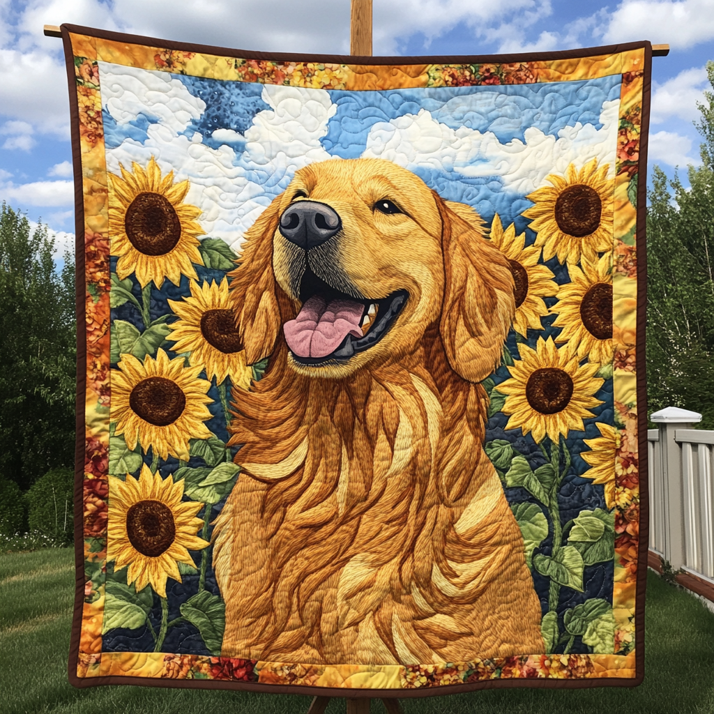 Sunny Day with a Golden Friend Quilted Blanket Labrador Retriever Blanket Dog Gift Ideas For Dog Owners