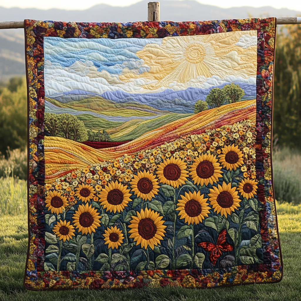 Sunny Days Quilted Blanket Winter Decor Blanket Sunflower Gifts For Friends