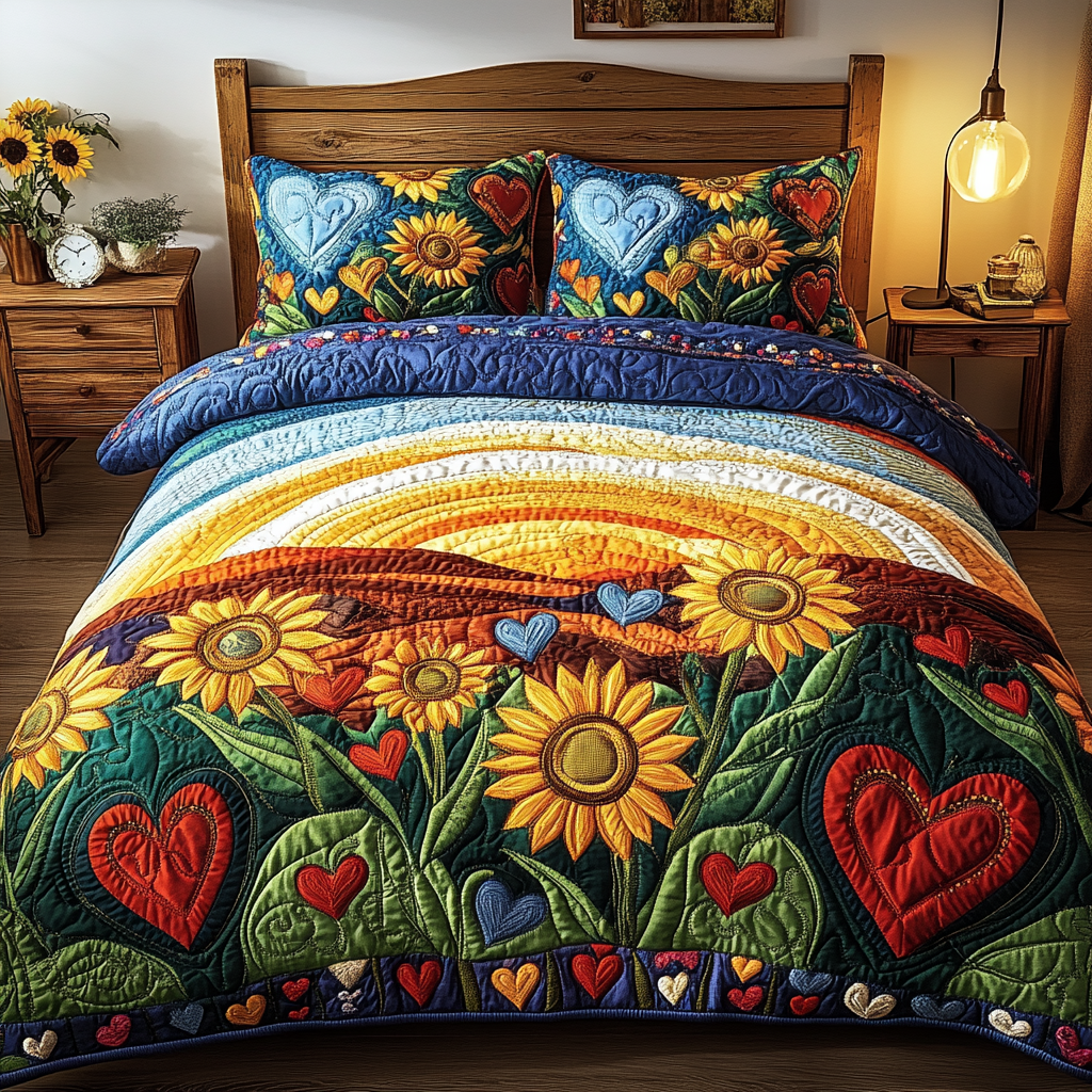 Sunny Delight Quilted Bedding Set Bedroom Decor Sunflower Birthday Gifts