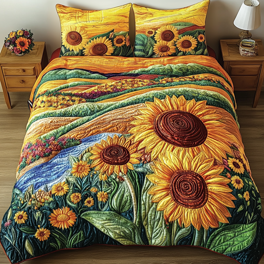 Sunny Delight Quilted Bedding Set High-Quality Cotton Bedding Set for Deep Sleep