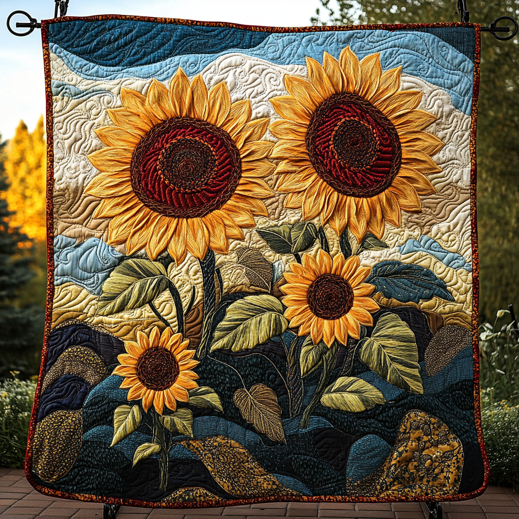 Sunny Delight Quilted Blanket Christmas Room Decor Sunflower Gifts For Her