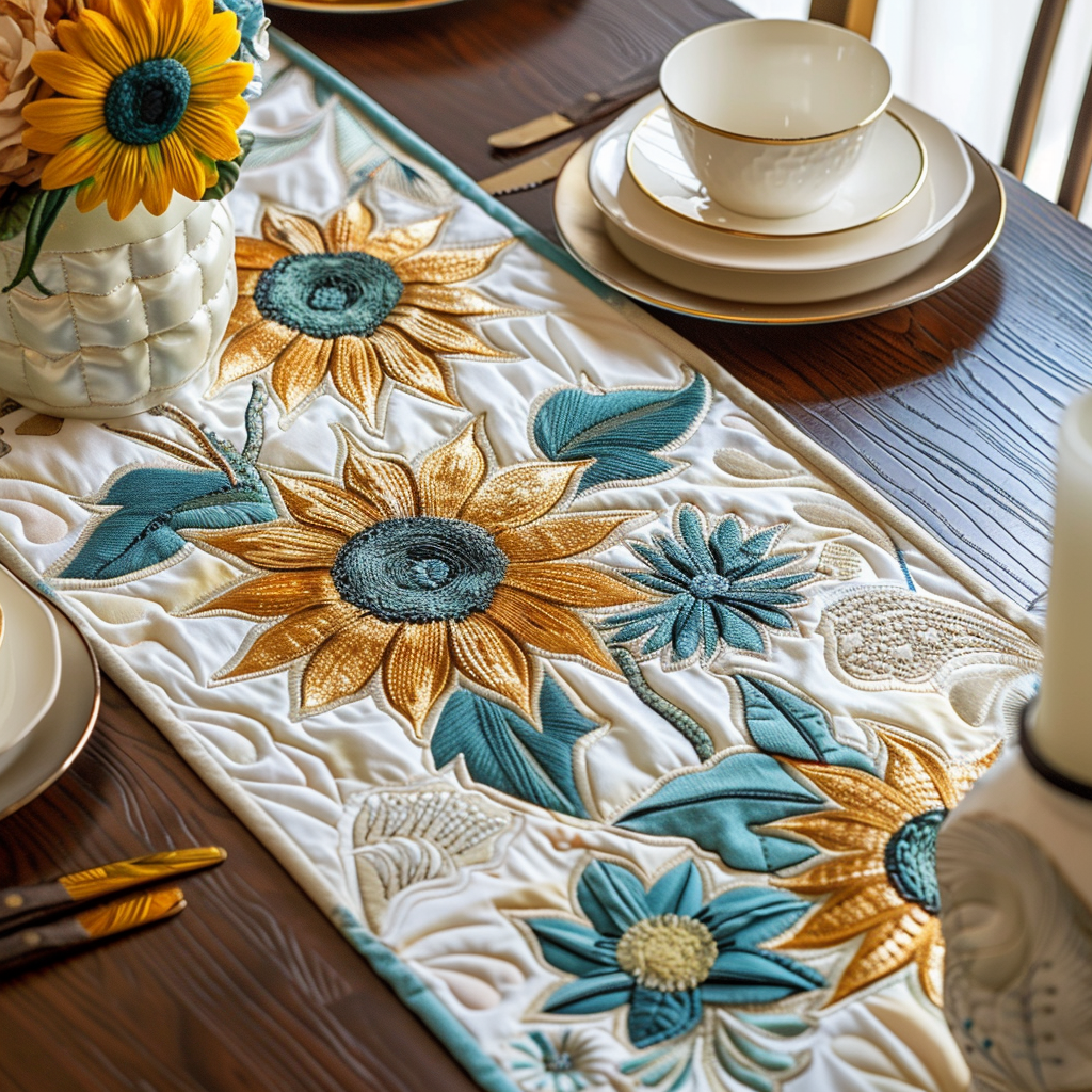 Sunny Delight Quilted Table Runner Dining Table Decor Ideas Sunflower Gifts For Her