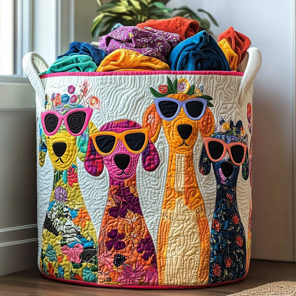 Sunny Dogs Quilted Laundry Basket Soft and Durable Quilted Storage Basket for Laundry Room