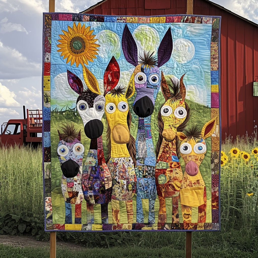 Sunny Donkeys Quilted Blanket Cool Throw Blanket Gifts For Donkey Owners