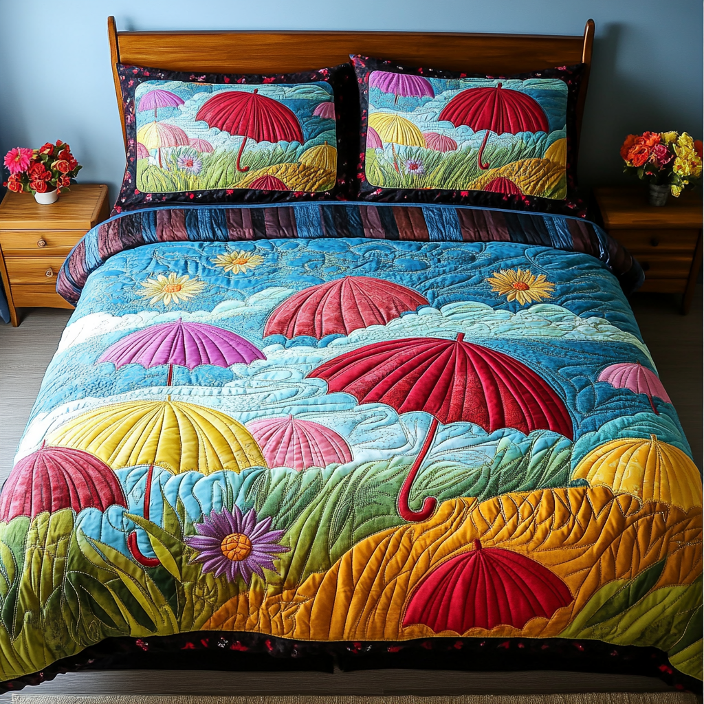 Sunny Drizzle Quilted Bedding Set Cozy Bedding Merch Gift That Brings Sweet Dreams