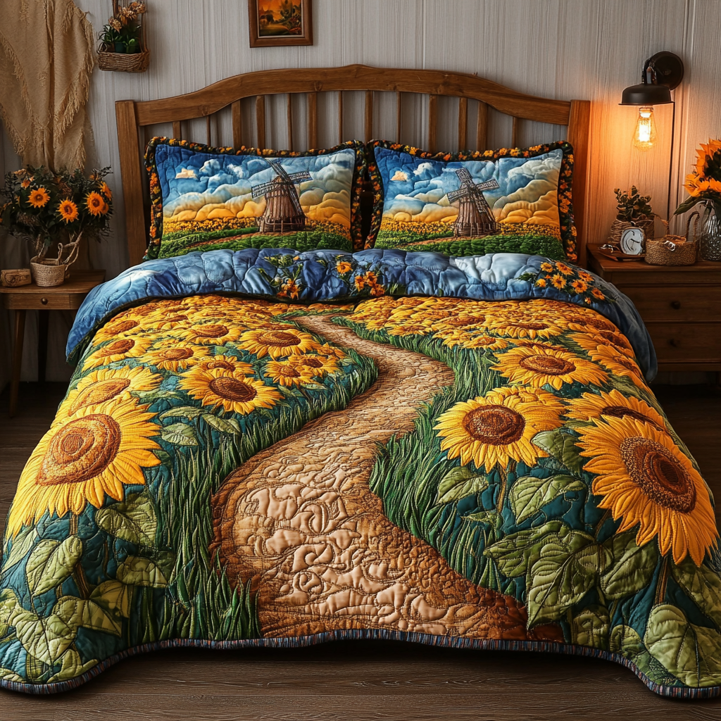 Sunny Fields Quilted Bedding Set Bed Decor Sunflower Birthday Gifts