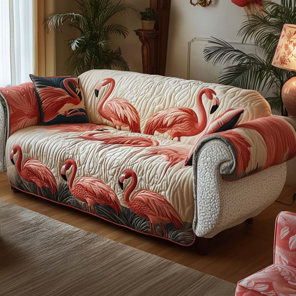 Sunny Flamingos Quilted Sofa Cover Holiday Living Decorations Great Flamingo Themed Gifts