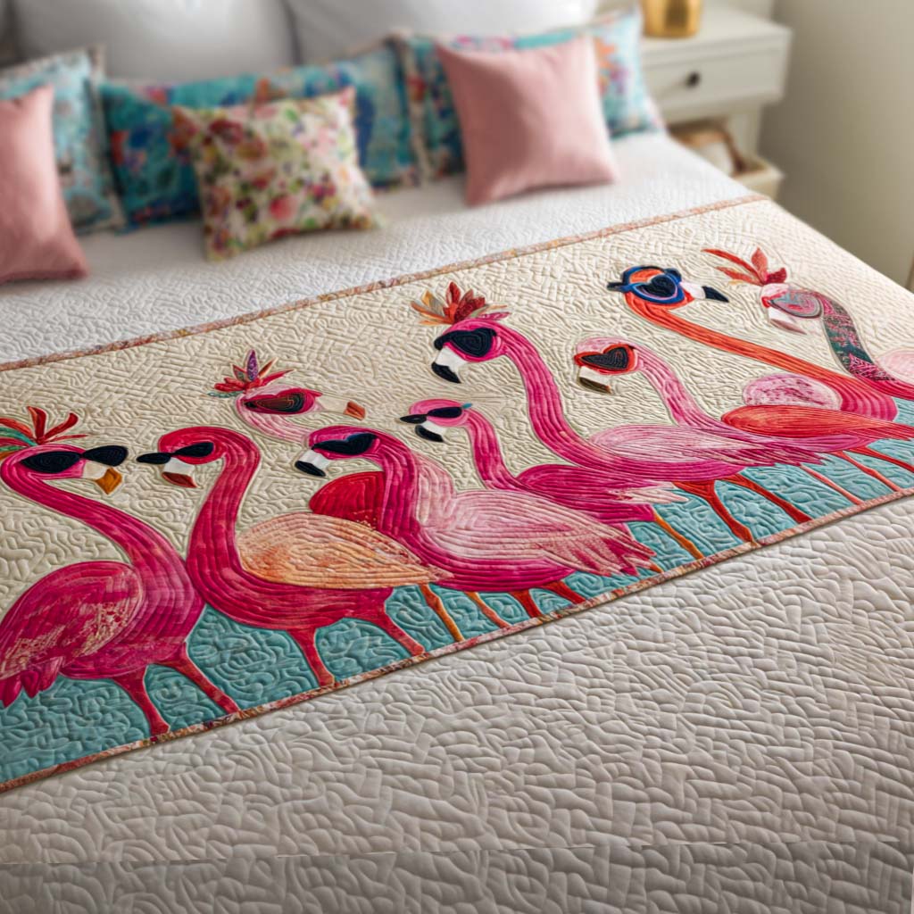 Sunny Flock Quilted Bed Runner Aesthetic Room Decor Best Flamingo Related Gifts