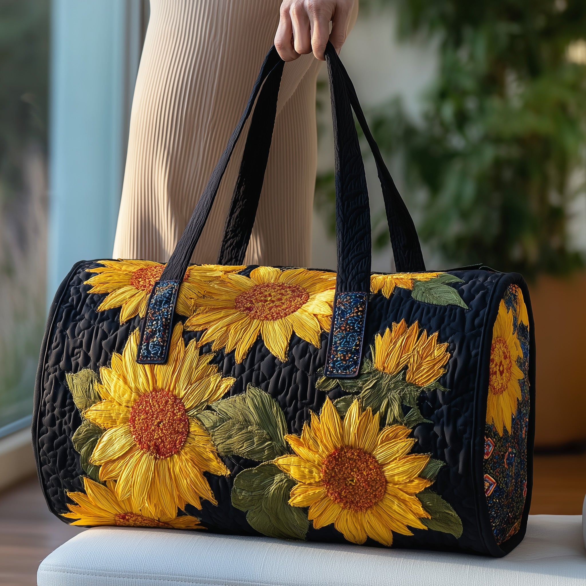 Sunny Flower Quilted Duffle Bag Halloween Gift Idea