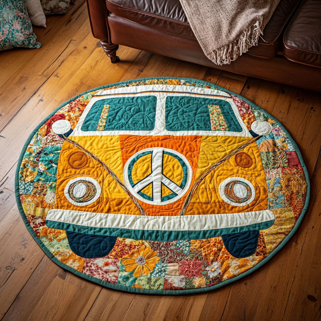Sunny Freedom Van Quilted Round Mat Entryway Christmas Decor Ideas Sunflower Throw Blanket