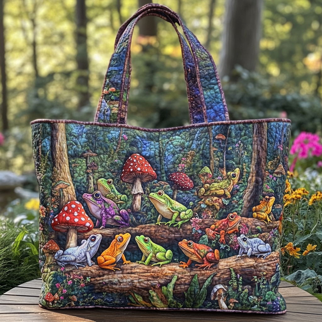 Sunny Frog Quilted Tote Bag Cute Frog Gifts