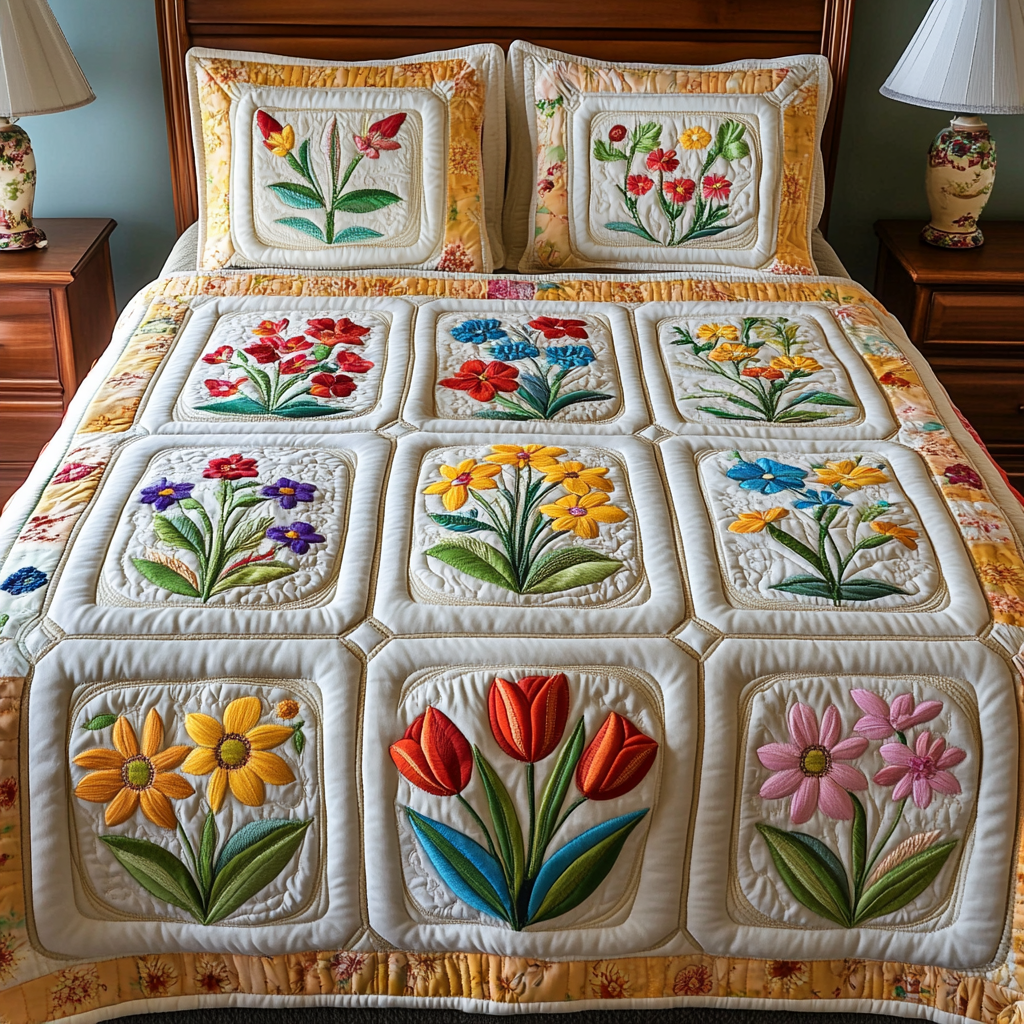Sunny Garden Quilted Bedding Set Personalized Bedding Set Gift for Couples