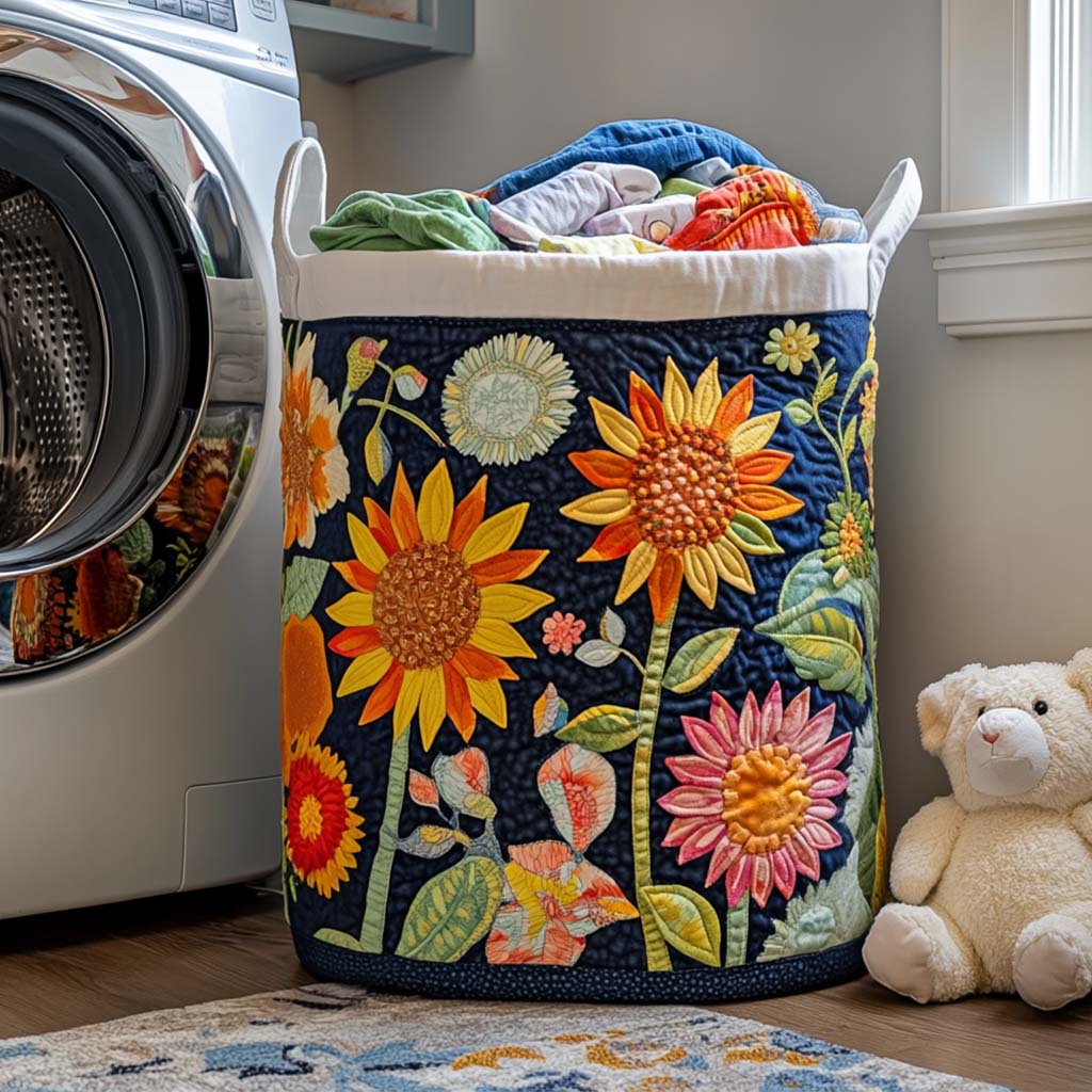 Sunny Garden Quilted Laundry Basket Merch For Cozy Nights