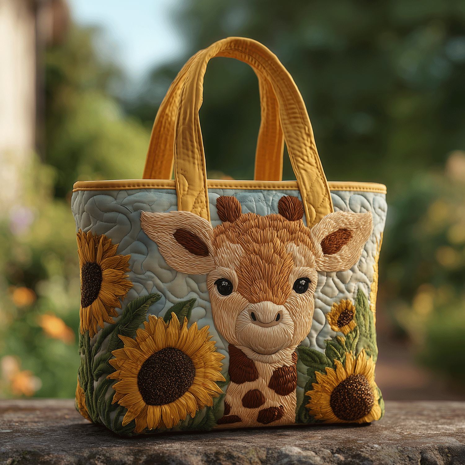 Sunny Giraffe Vibes Quilted Tote Bag Unique Giraffe Gifts