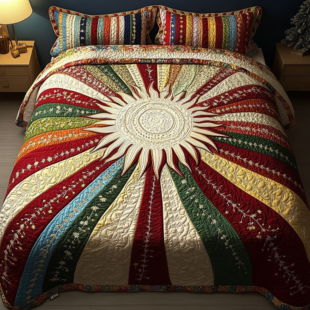 Sunny Glow Quilted Bedding Set Full Size Comforter Winter Gift For Mom