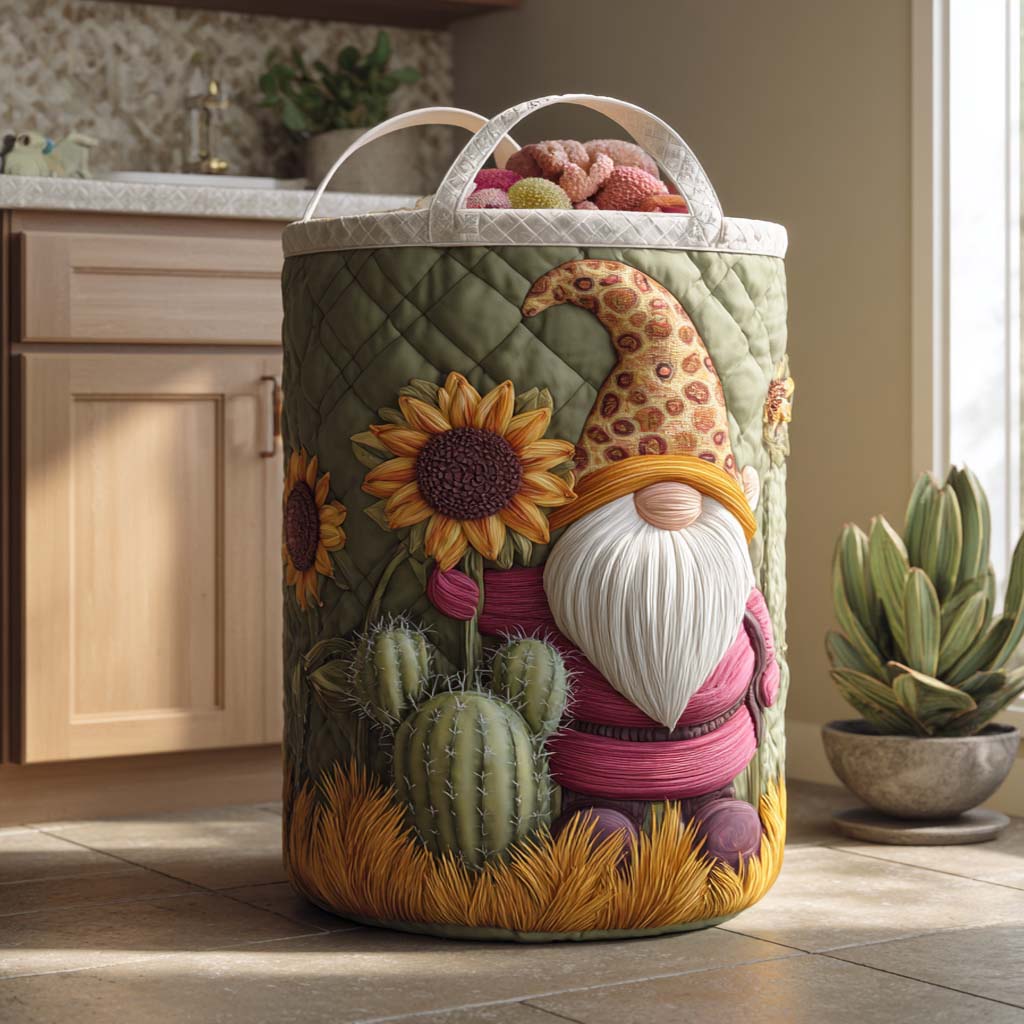 Sunny Gnome Hug Quilted Laundry Basket Merch For Friends Birthday Merch Gift