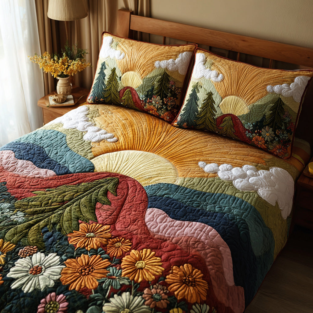 Sunny Groove Quilted Bedding Set Unique Bed Sheet Set Christmas Present Ideas