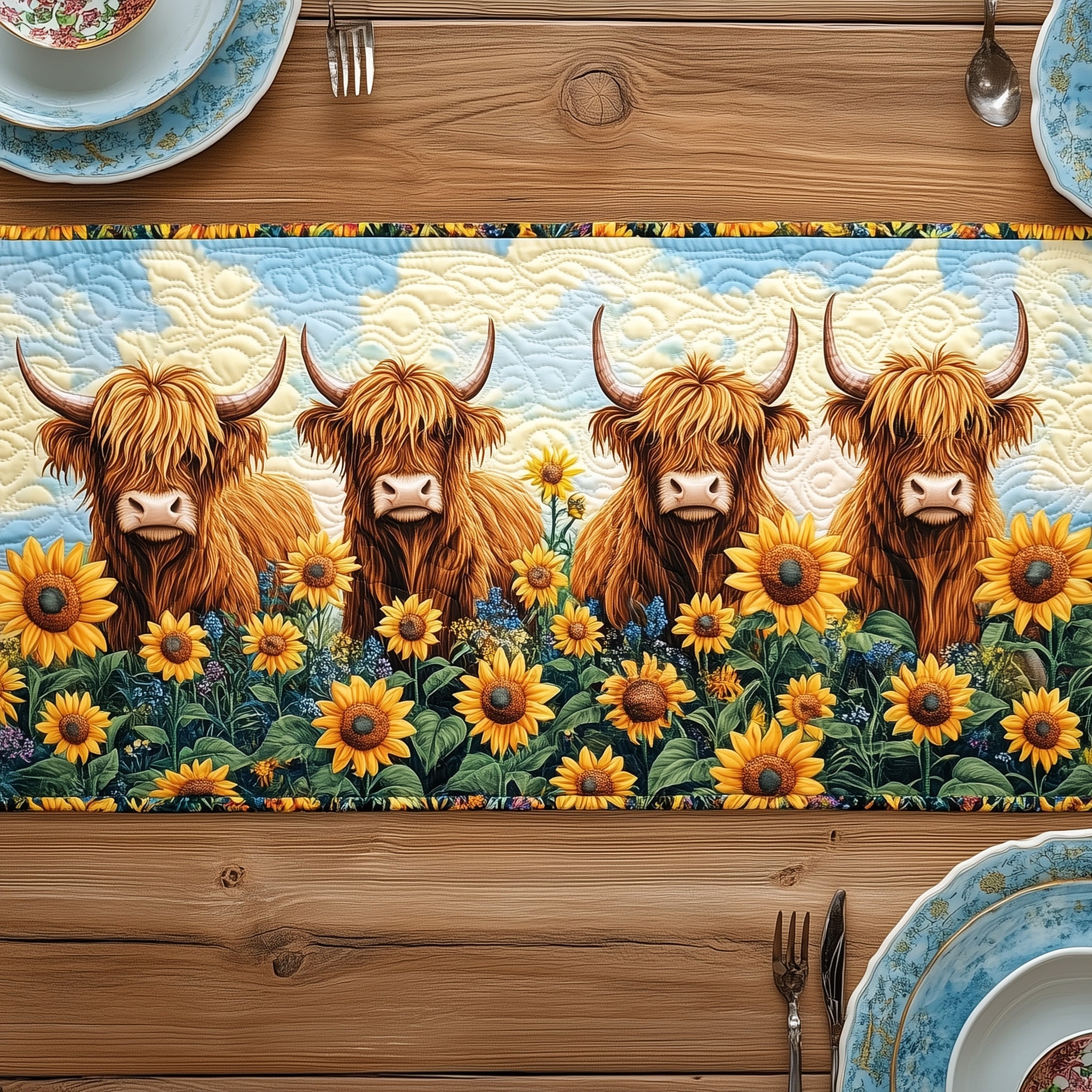 Sunny Highland Moo Quilted Table Runner Christmas Table Runner Gift Idea