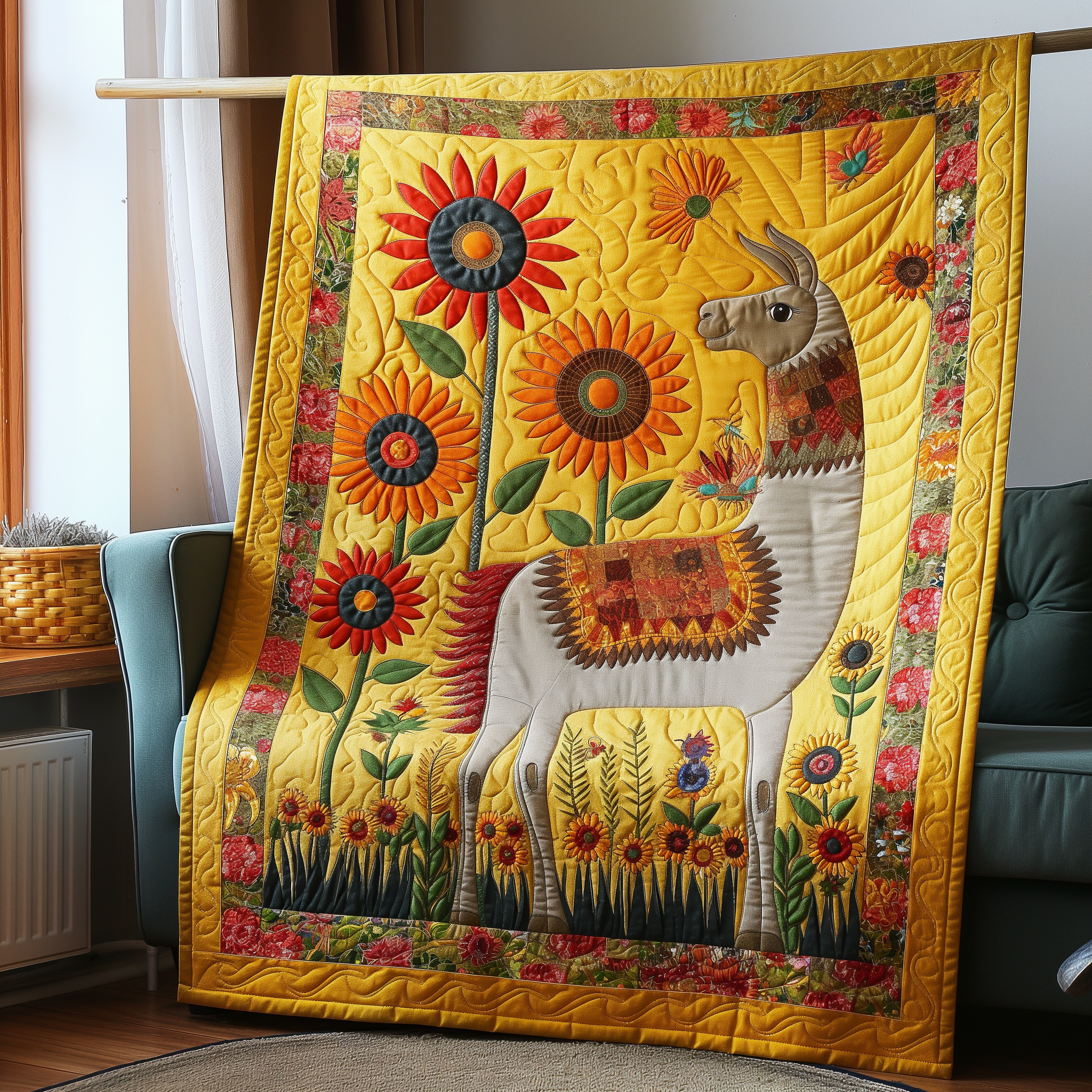 Sunny Meadow Llama Quilted Blanket Llama Gifts For Her