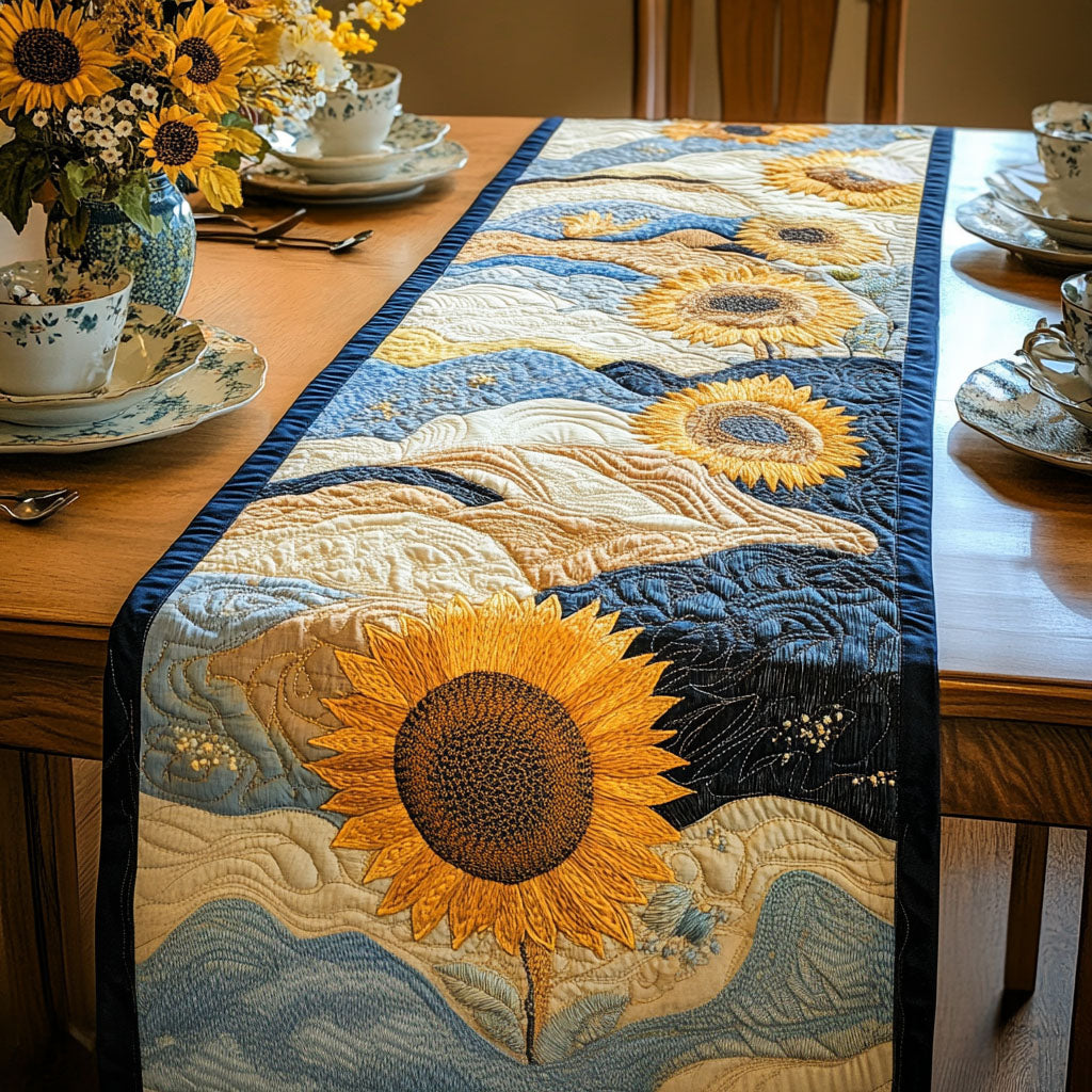 Sunny Meadow Run Quilted Table Runner Flower Table Runner Dining Room Table Decor