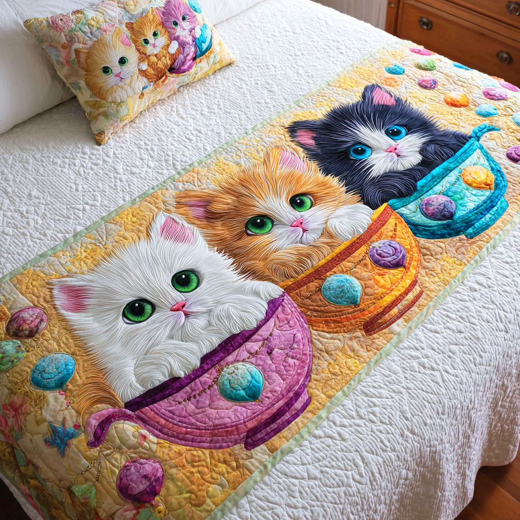 Sunny Meow Quilted Bed Runner Cute Room Decor Good Gifts For Cat Lovers