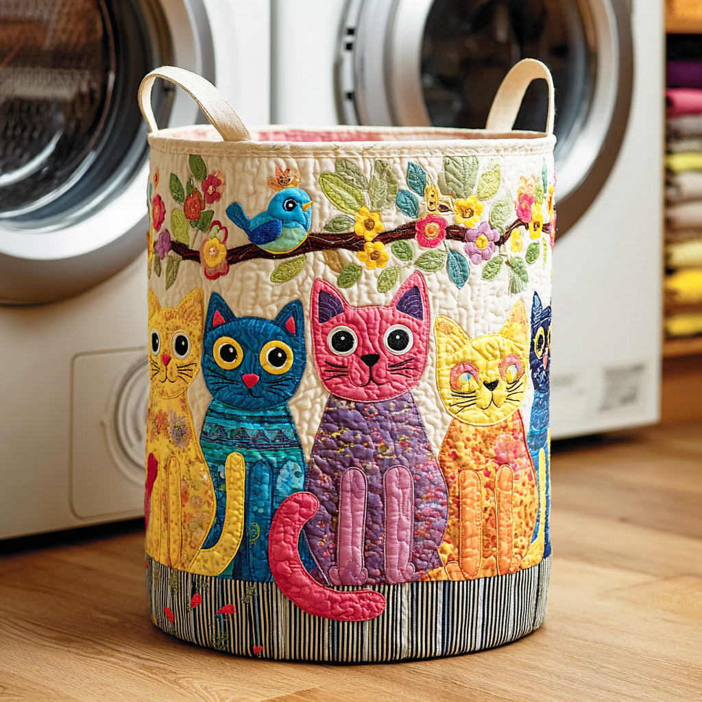 Sunny Meow Quilted Laundry Basket Beautiful Quilted Laundry Hamper Gift for Any Occasion