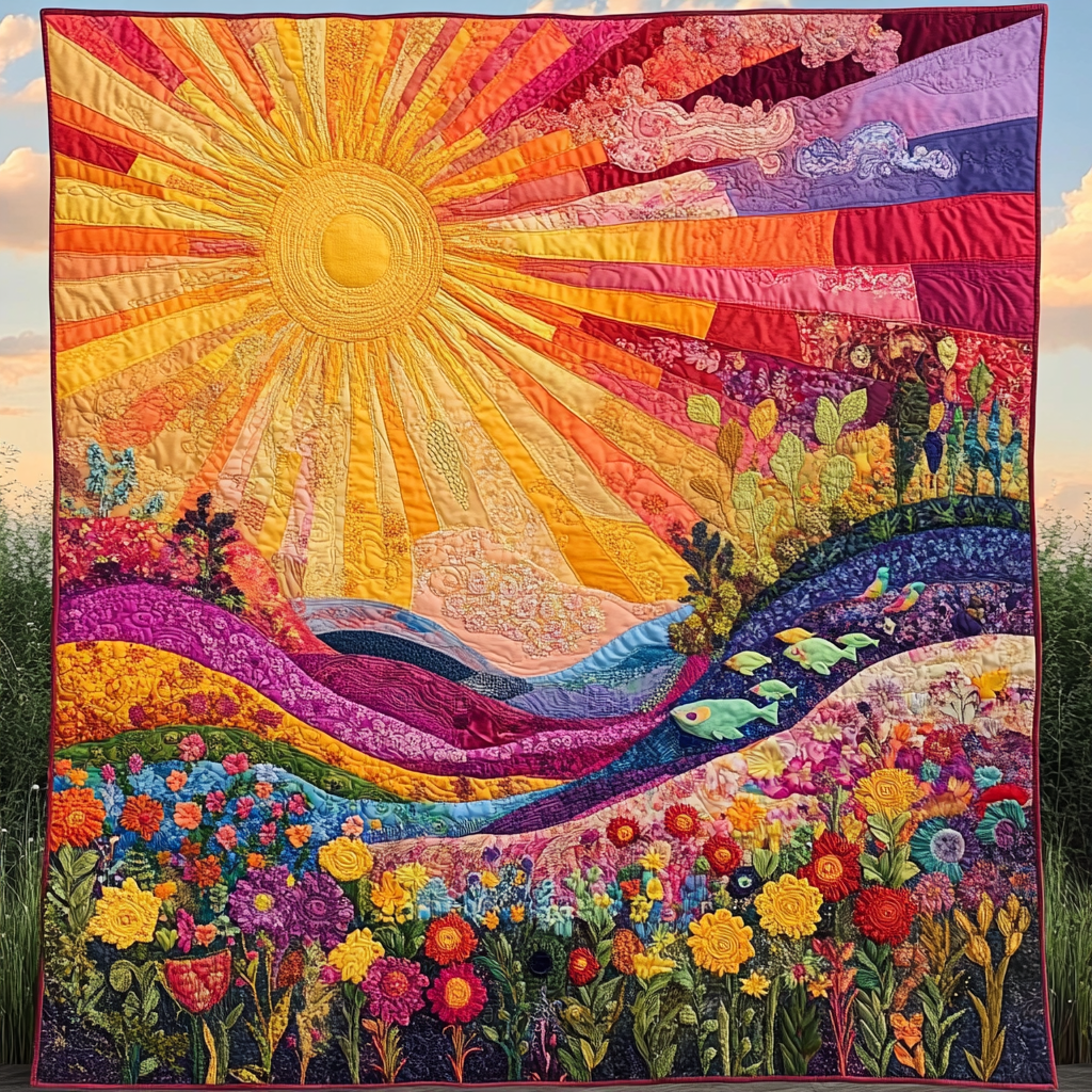 Sunny Nature Quilted Blanket Cute Bedroom Decor Gift Ideas For Nature Lovers