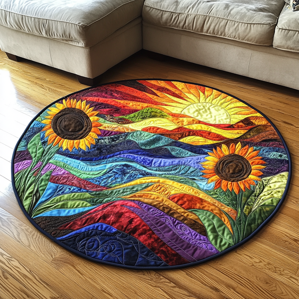 Sunny Nest Quilted Round Mat Foyer Christmas Decor Sunflower Presents Merchandise
