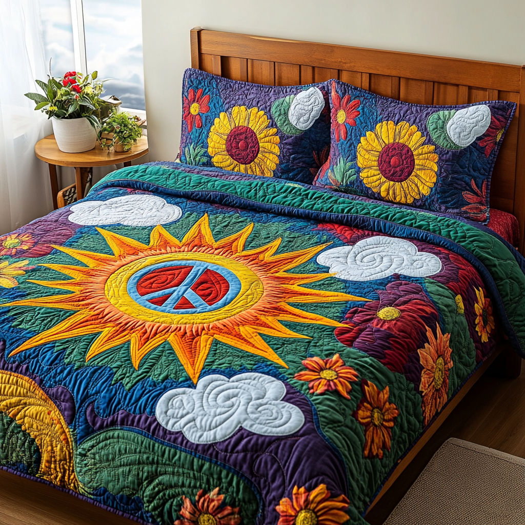 Sunny Peace Quilted Bedding Set Beautiful Printed Bedding Set for Home Aesthetics