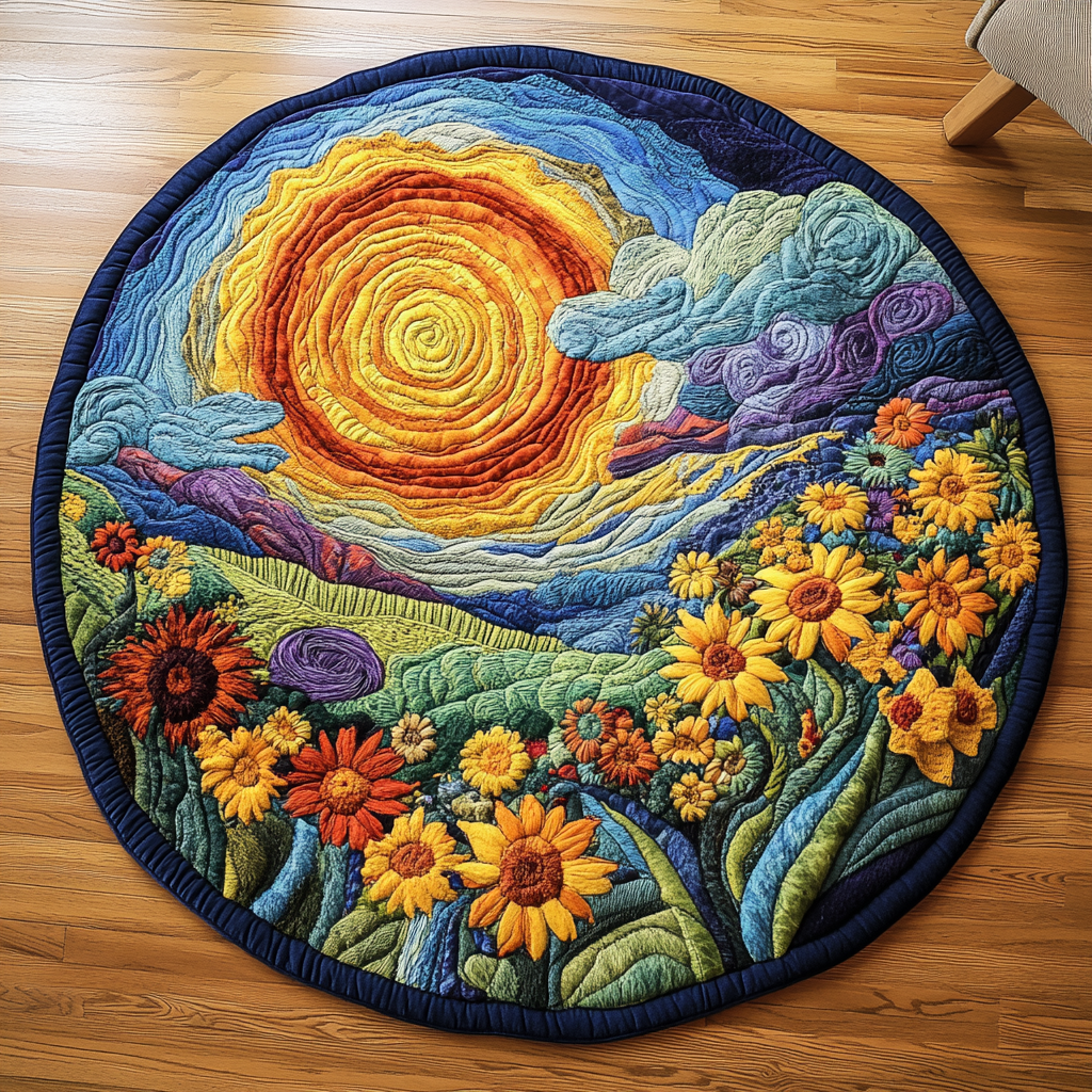 Sunny Petals Quilted Round Mat Christmas Decor For Entryway Sunflower Gifts For Her