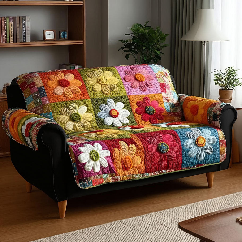 Sunny Petals Quilted Sofa Cover Living Room Decor Ideas Gifts For Mom