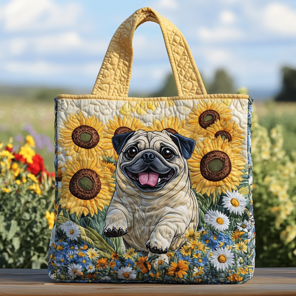 Sunny Pug Quilted Tote Bag Best Presents For Dog Lovers