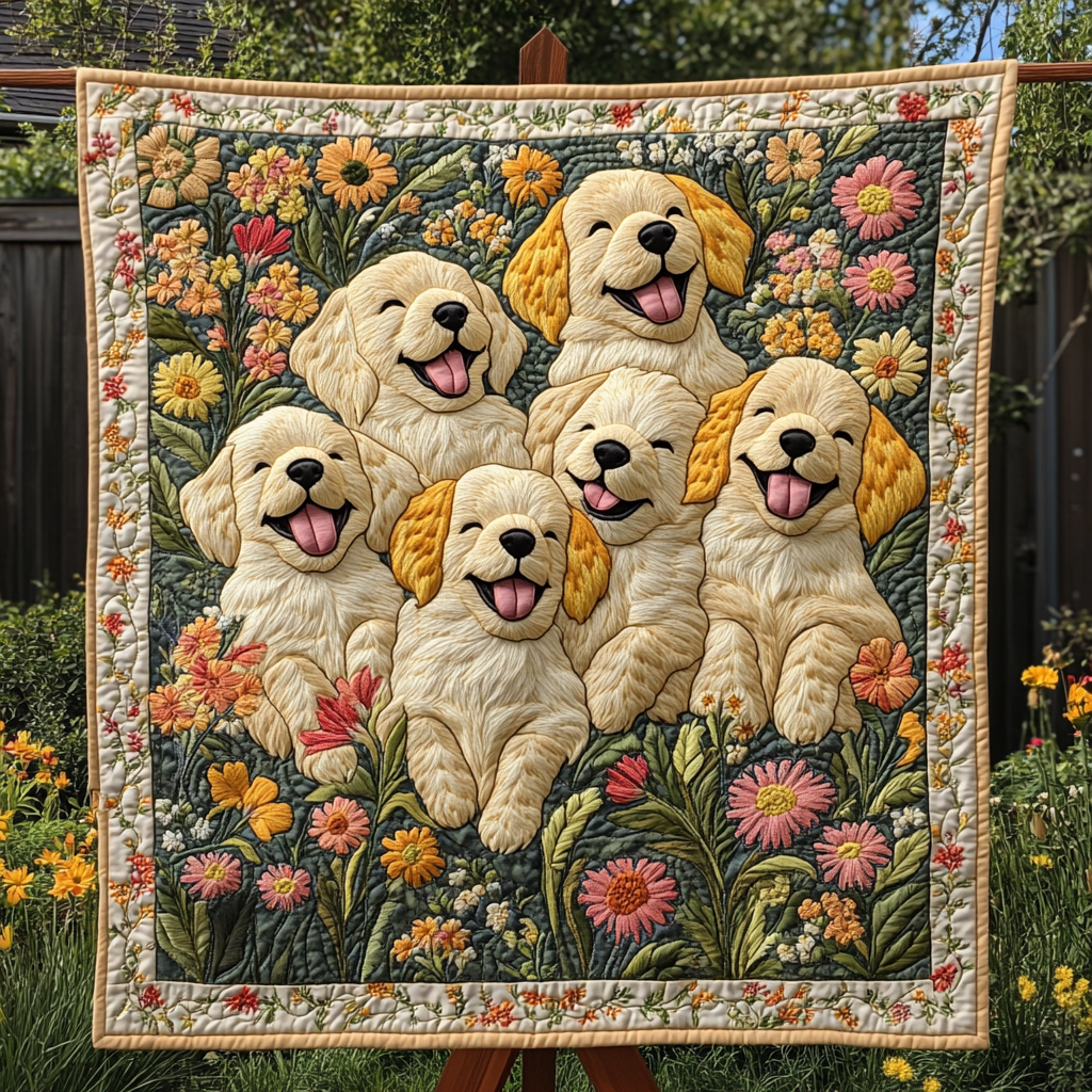 Sunny Pups in the Garden Quilted Blanket Labrador Retriever Blanket Dog Gift Ideas For Dog Owners