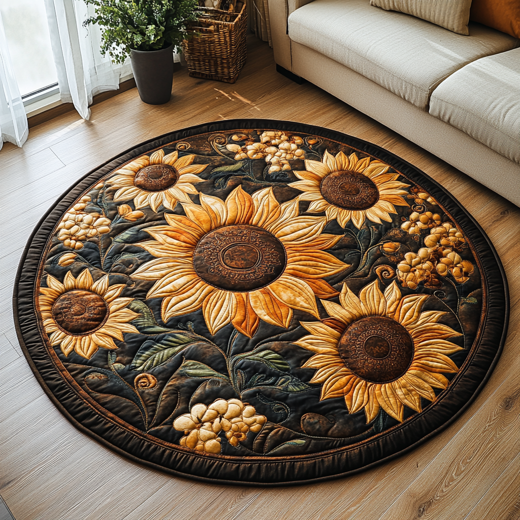 Sunny Quilted Round Mat Front Door Idea Sunflower Theme Gifts Merchandise