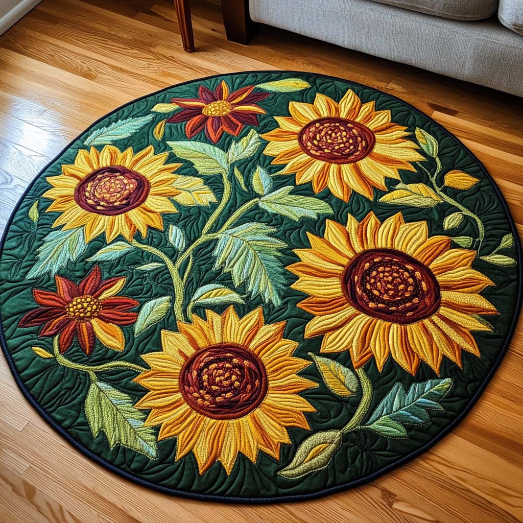 Sunny Quilted Round Mat Unique Front Door Decor Sunflower Items For Gifts