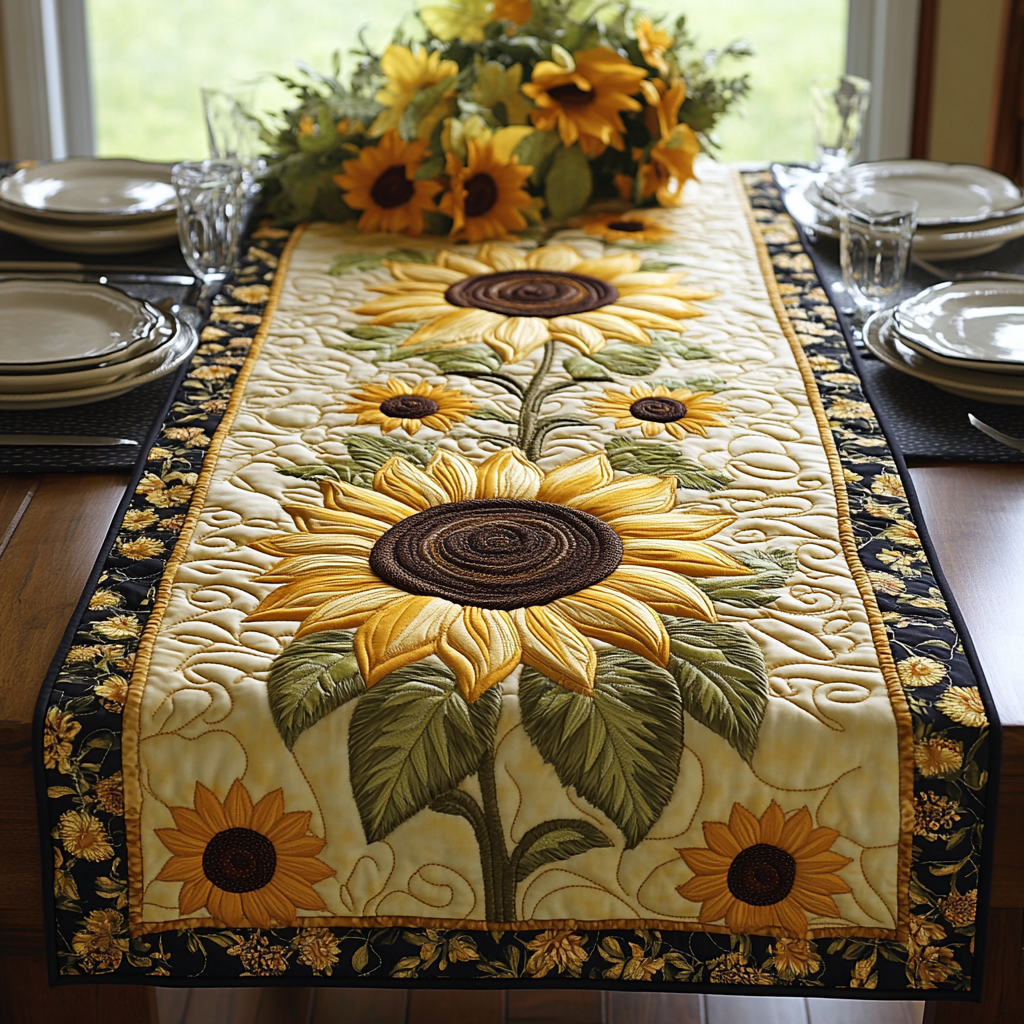 Sunny Rays Quilted Table Runner Dining Table Ideas Gifts For Sunflower Lovers