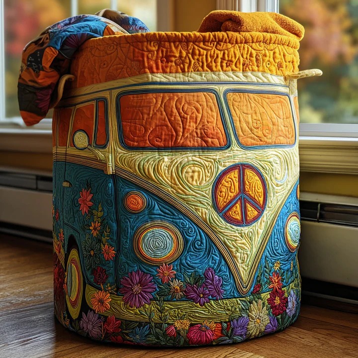 Sunny Road Adventure Retro Quilted Laundry Basket Boho Travel Home Decor Best Gift For Travel Lovers