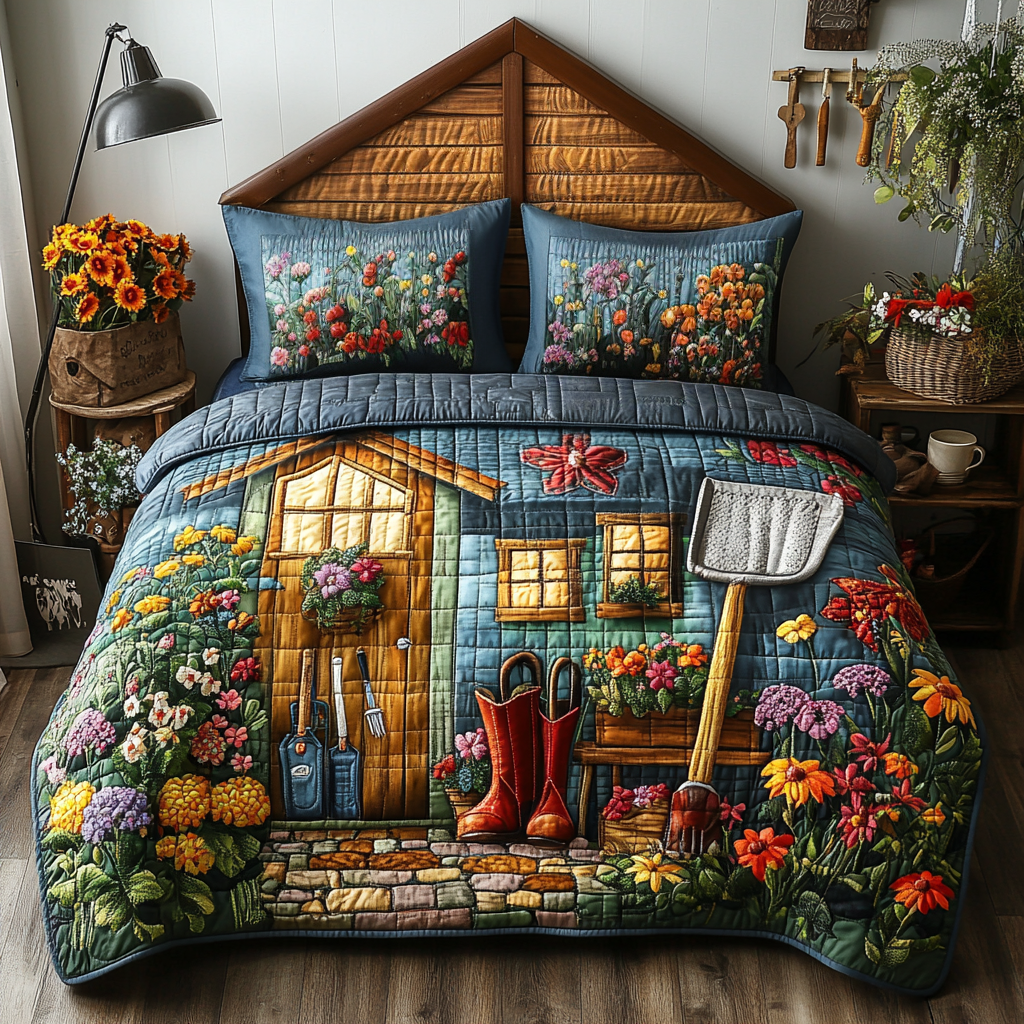 Sunny Shed Quilted Bedding Set Cute Room Decor Presents For Flower Lovers