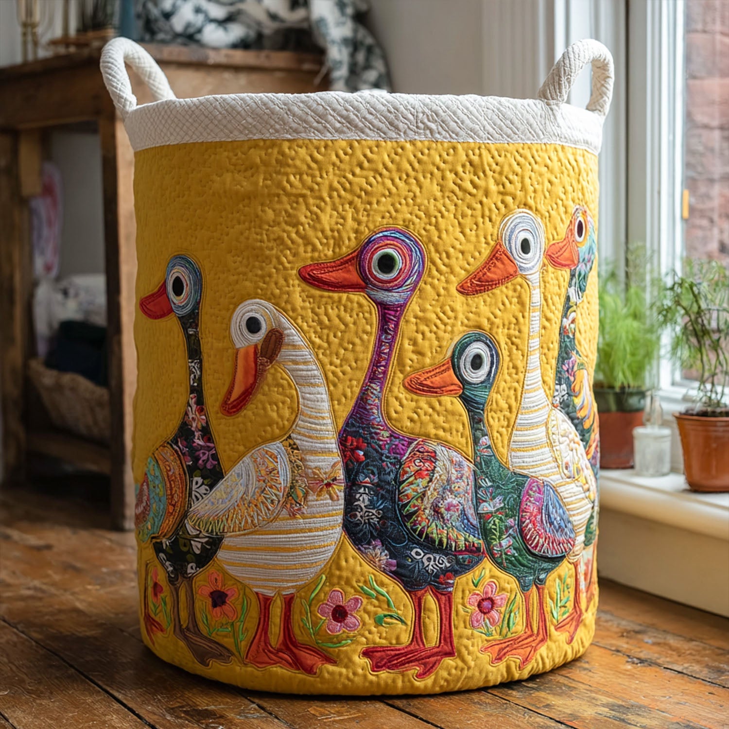 Sunny Side Ducks Quilted Laundry Basket Mother's Day Merch Gift