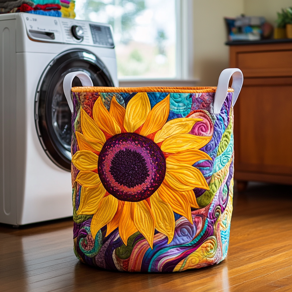 Sunny Sunflower Quilted Laundry Basket Father's Day Merch Gift