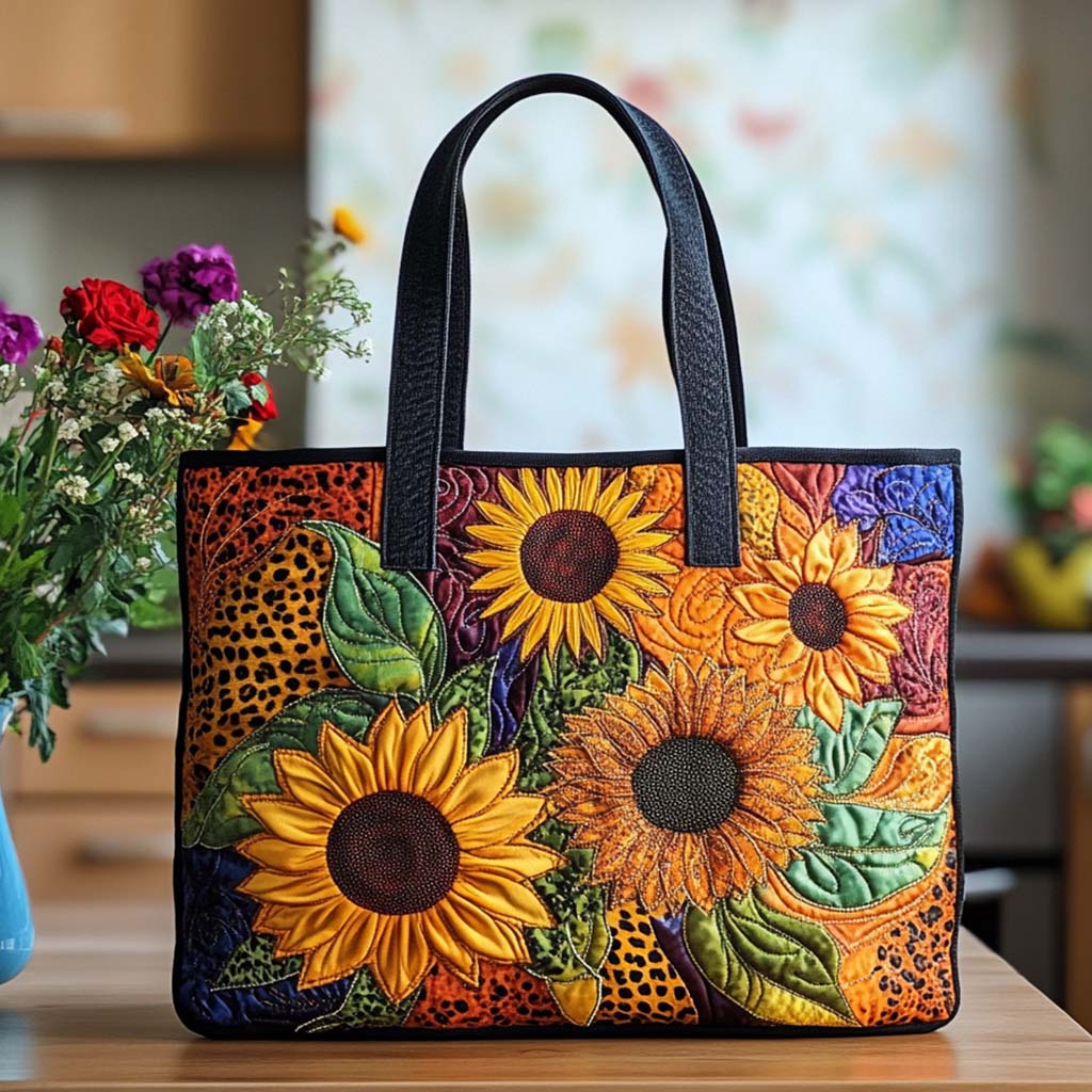 Sunny Sunflower Vibe Quilted Tote Bag Sunflower Gift Items