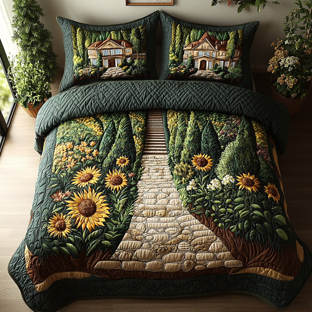 Sunny Trail Quilted Bedding Set Best Bed Sheet Set Sunflower Gift Items