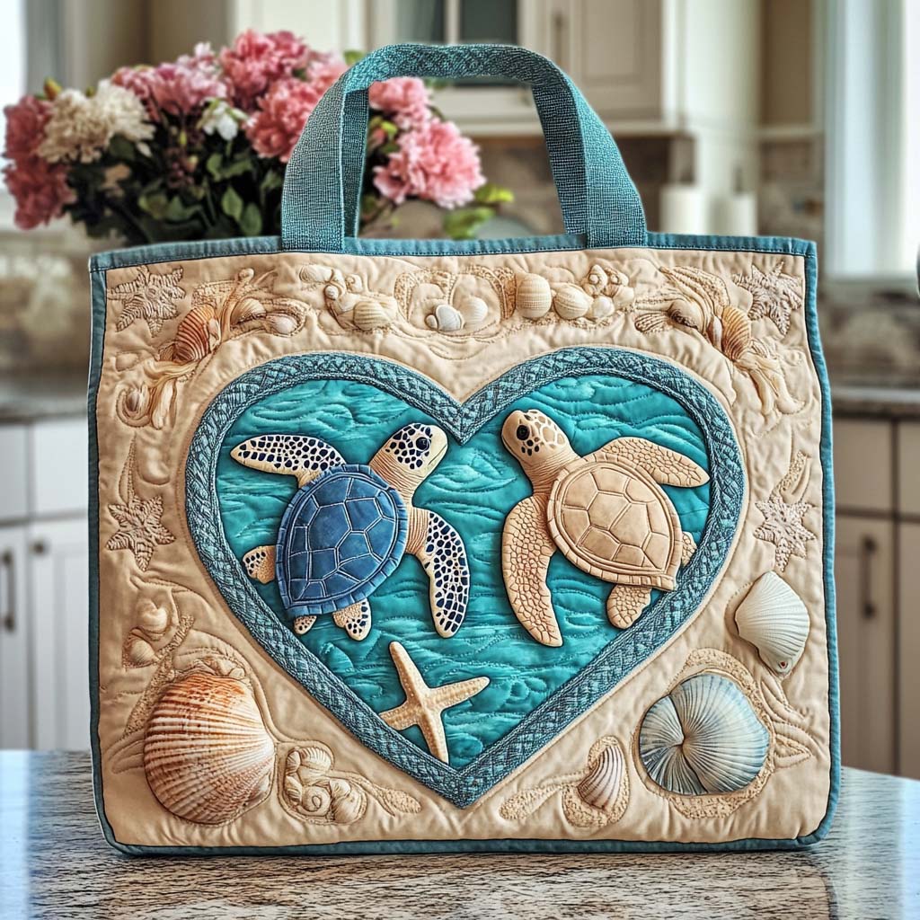 Sunny Turtle Walk Quilted Tote Bag Gifts For Beach Goers