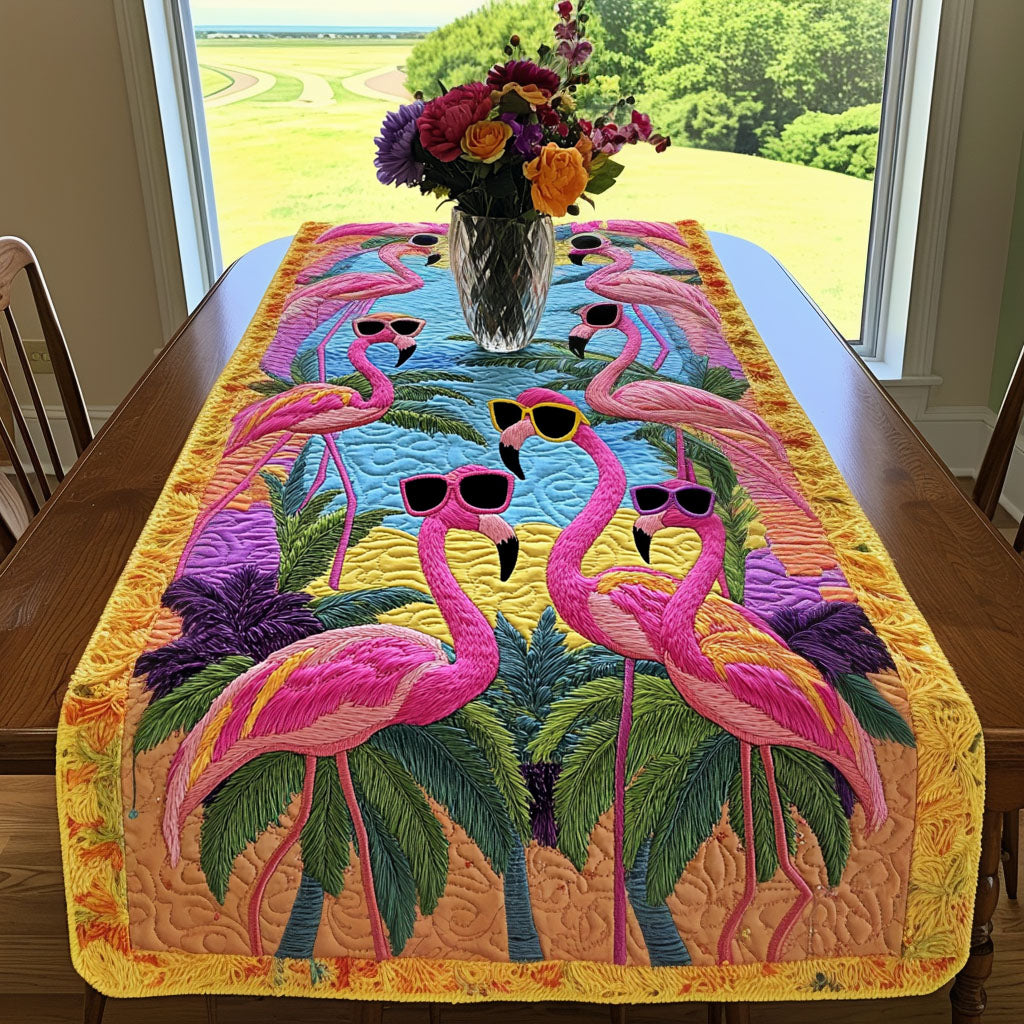 Sunny Vibes Quilted Table Runner Kitchen Table Decor Ideas Gifts For Flamingo Lovers