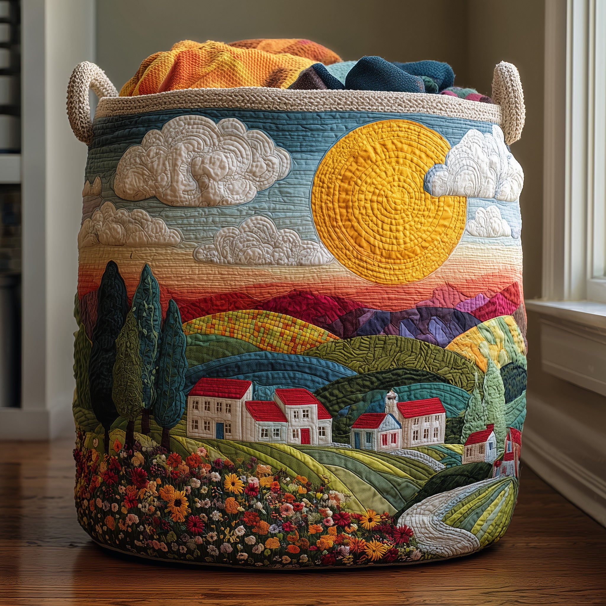 Sunny Village Quilted Laundry Basket Top Choice For Housewarming