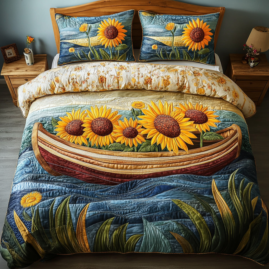 Sunny Vista Quilted Bedding Set Unique Bed Sheet Set Sunflower Gift Items