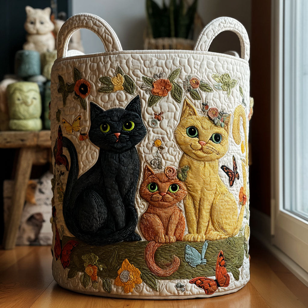 Sunny Window Whiskers Quilted Laundry Basket Thoughtful Home Organization Gift for Loved Ones